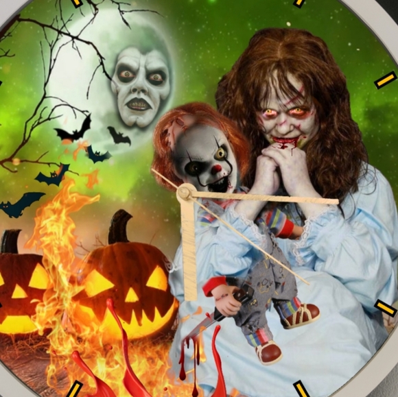 Halloween exorcist demon,Reagan and Chucky doll clown led dance light clock - Picture 2 of 6